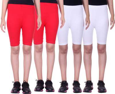 

Alisha Short For Girls Sports Solid Cotton Lycra Blend(Multicolor, Pack of 4, Red;white
