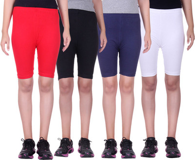 

Alisha Short For Girls Sports Solid Cotton Lycra Blend(Multicolor, Pack of 4, Black;navy;red;white