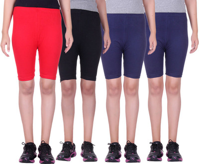 

Alisha Short For Girls Sports Solid Cotton Lycra Blend(Multicolor, Pack of 4, Black;navy;red