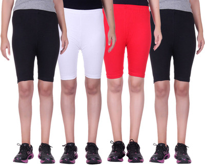

Alisha Short For Girls Sports Solid Cotton Lycra Blend(Multicolor, Pack of 4, Black;red;white