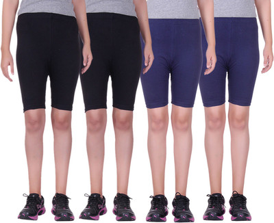 

Alisha Short For Girls Sports Solid Cotton Lycra Blend(Multicolor, Pack of 4, Black;navy