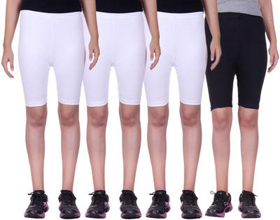 

Alisha Short For Girls Sports Solid Cotton Lycra Blend(Multicolor, Pack of 4, Black;white
