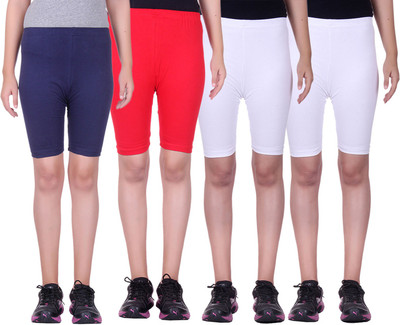

Alisha Short For Girls Sports Solid Cotton Lycra Blend(Multicolor, Pack of 4, Navy;red;white