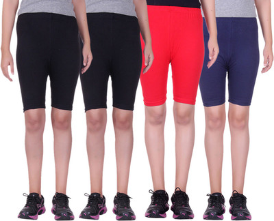 

Alisha Short For Girls Sports Solid Cotton Lycra Blend(Multicolor, Pack of 4, Black;navy;red