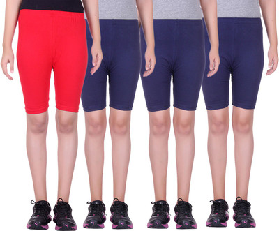 

Alisha Short For Girls Sports Solid Cotton Lycra Blend(Multicolor, Pack of 4, Navy;red