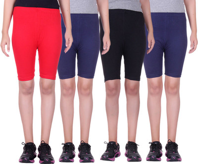 

Alisha Short For Girls Sports Solid Cotton Lycra Blend(Multicolor, Pack of 4, Black;navy;red