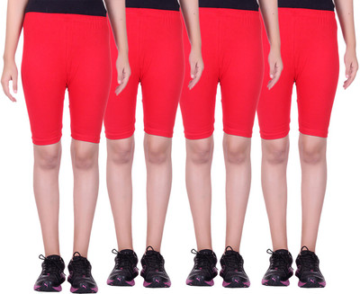 

Alisha Short For Girls Sports Solid Cotton Lycra Blend(Multicolor, Pack of 4, Red