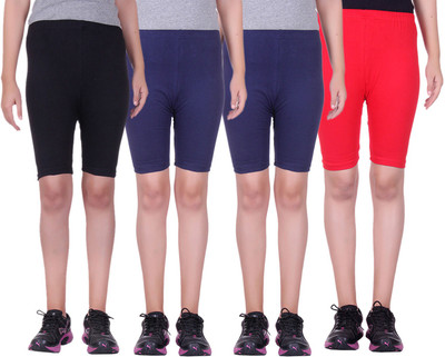 

Alisha Short For Girls Sports Solid Cotton Lycra Blend(Multicolor, Pack of 4, Black;navy;red