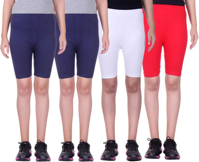 

Alisha Short For Girls Sports Solid Cotton Lycra Blend(Multicolor, Pack of 4, Navy;red;white