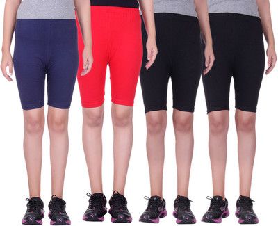 

Alisha Short For Girls Sports Solid Cotton Lycra Blend(Multicolor, Pack of 4, Black;navy;red