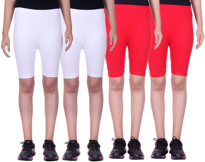 

Alisha Short For Girls Sports Solid Cotton Lycra Blend(Multicolor, Pack of 4, Red;white