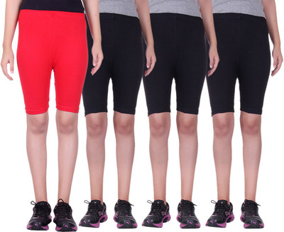 

Alisha Short For Girls Sports Solid Cotton Lycra Blend(Multicolor, Pack of 4, Black;red