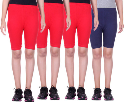 

Alisha Short For Girls Sports Solid Cotton Lycra Blend(Multicolor, Pack of 4, Navy;red