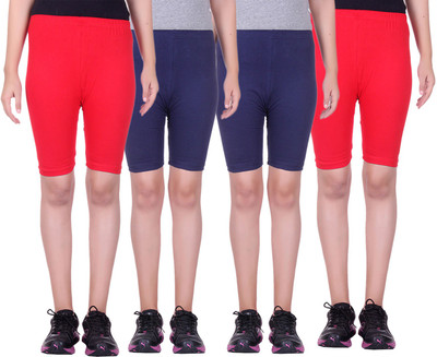 

Alisha Short For Girls Sports Solid Cotton Lycra Blend(Multicolor, Pack of 4, Navy;red