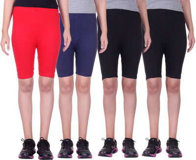 

Alisha Short For Girls Sports Solid Cotton Lycra Blend(Multicolor, Pack of 4, Black;navy;red