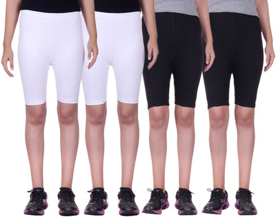 

Alisha Short For Girls Sports Solid Cotton Lycra Blend(Multicolor, Pack of 4, Black;white