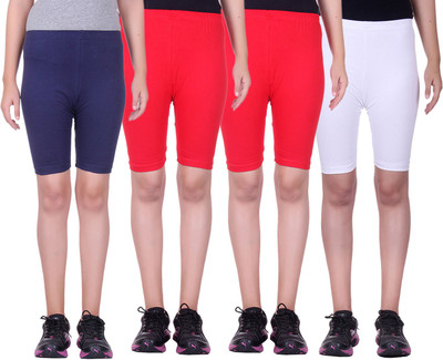 

Alisha Short For Girls Sports Solid Cotton Lycra Blend(Multicolor, Pack of 4, Navy;red;white