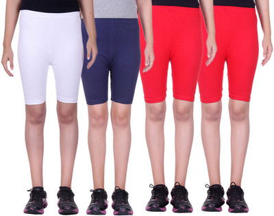 

Alisha Short For Girls Sports Solid Cotton Lycra Blend(Multicolor, Pack of 4, Navy;red;white