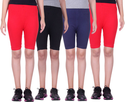 

Alisha Short For Girls Sports Solid Cotton Lycra Blend(Multicolor, Pack of 4, Black;navy;red