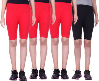 

Alisha Short For Girls Sports Solid Cotton Lycra Blend(Multicolor, Pack of 4, Black;red