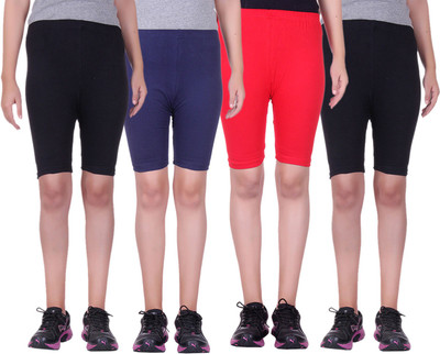 

Alisha Short For Girls Sports Solid Cotton Lycra Blend(Multicolor, Pack of 4, Black;navy;red