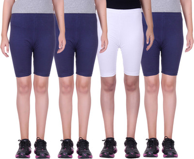 

Alisha Short For Girls Sports Solid Cotton Lycra Blend(Multicolor, Pack of 4, Navy;white
