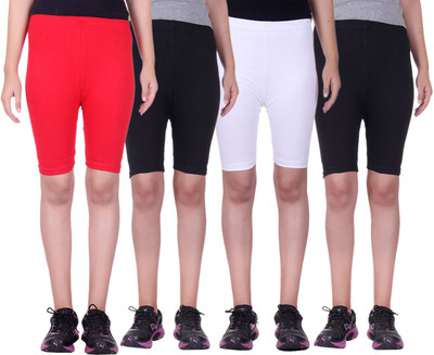 

Alisha Short For Girls Sports Solid Cotton Lycra Blend(Multicolor, Pack of 4, Black;red;white