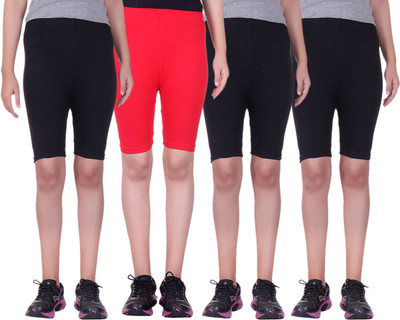 

Alisha Short For Girls Sports Solid Cotton Lycra Blend(Multicolor, Pack of 4, Black;red