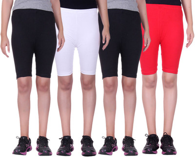 

Alisha Short For Girls Sports Solid Cotton Lycra Blend(Multicolor, Pack of 4, Black;red;white