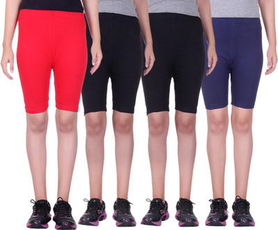 

Alisha Short For Girls Sports Solid Cotton Lycra Blend(Multicolor, Pack of 4, Black;navy;red
