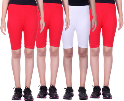 

Alisha Short For Girls Sports Solid Cotton Lycra Blend(Multicolor, Pack of 4, Red;white