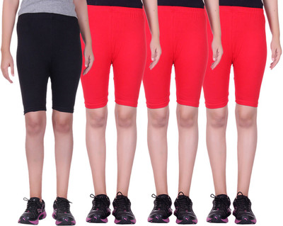 

Alisha Short For Girls Sports Solid Cotton Lycra Blend(Multicolor, Pack of 4, Black;red