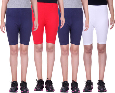 

Alisha Short For Girls Sports Solid Cotton Lycra Blend(Multicolor, Pack of 4, Navy;red;white