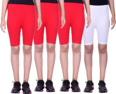 

Alisha Short For Girls Sports Solid Cotton Lycra Blend(Multicolor, Pack of 4, Red;white