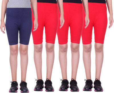 

Alisha Short For Girls Sports Solid Cotton Lycra Blend(Multicolor, Pack of 4, Navy;red