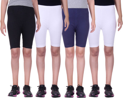 

Alisha Short For Girls Sports Solid Cotton Lycra Blend(Multicolor, Pack of 4, Black;navy;white