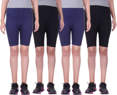 

Alisha Short For Girls Sports Solid Cotton Lycra Blend(Multicolor, Pack of 4, Black;navy