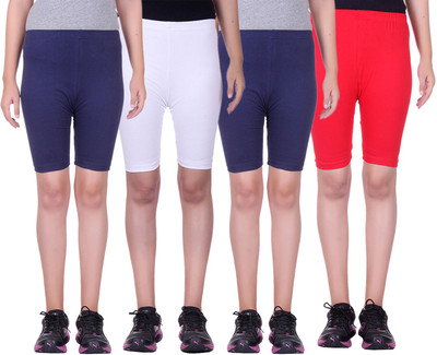 

Alisha Short For Girls Sports Solid Cotton Lycra Blend(Multicolor, Pack of 4, Navy;red;white