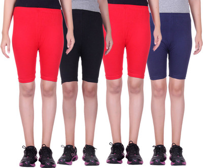 

Alisha Short For Girls Sports Solid Cotton Lycra Blend(Multicolor, Pack of 4, Black;navy;red