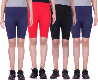 

Alisha Short For Girls Sports Solid Cotton Lycra Blend(Multicolor, Pack of 4, Black;navy;red