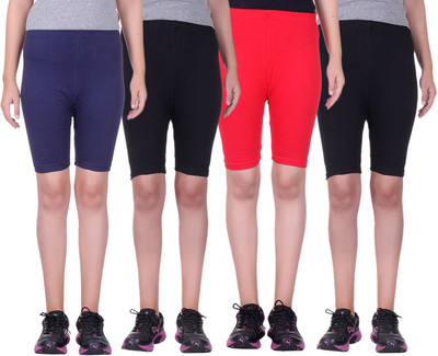 

Alisha Short For Girls Sports Solid Cotton Lycra Blend(Multicolor, Pack of 4, Black;navy;red