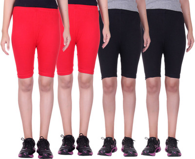 

Alisha Short For Girls Sports Solid Cotton Lycra Blend(Multicolor, Pack of 4, Black;red