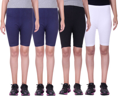 

Alisha Short For Girls Sports Solid Cotton Lycra Blend(Multicolor, Pack of 4, Black;navy;white
