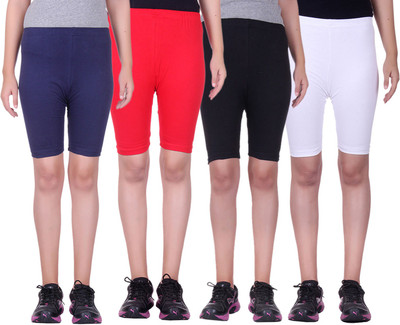 

Alisha Short For Girls Sports Solid Cotton Lycra Blend(Multicolor, Pack of 4, Black;navy;red;white