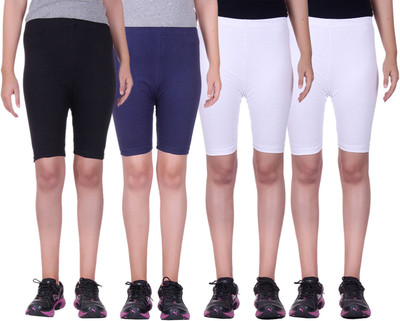 

Alisha Short For Girls Sports Solid Cotton Lycra Blend(Multicolor, Pack of 4, Black;navy;white