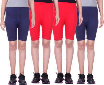 

Alisha Short For Girls Sports Solid Cotton Lycra Blend(Multicolor, Pack of 4, Navy;red