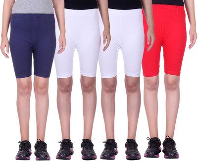 

Alisha Short For Girls Sports Solid Cotton Lycra Blend(Multicolor, Pack of 4, Navy;red;white