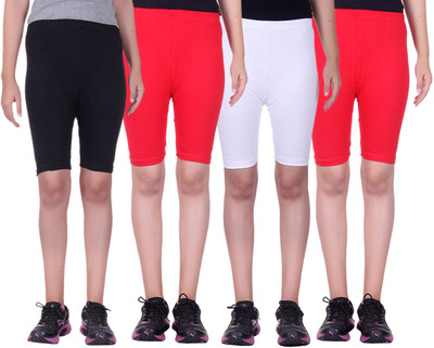 

Alisha Short For Girls Sports Solid Cotton Lycra Blend(Multicolor, Pack of 4, Black;red;white