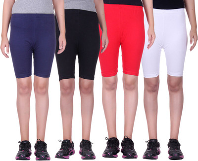 

Alisha Short For Girls Sports Solid Cotton Lycra Blend(Multicolor, Pack of 4, Black;navy;red;white