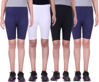 

Alisha Short For Girls Sports Solid Cotton Lycra Blend(Multicolor, Pack of 4, Black;navy;white